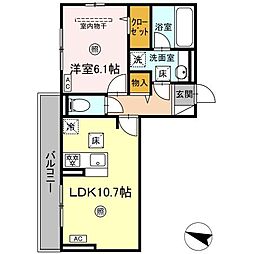 アモーレ竹下町 1LDKの間取図画像