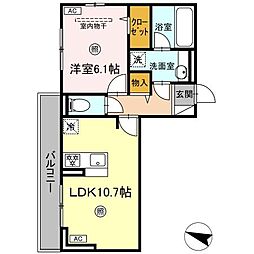 アモーレ竹下町 1LDKの間取図画像