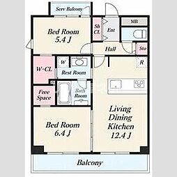福岡市中央区港2丁目マンション 2LDKの間取図画像
