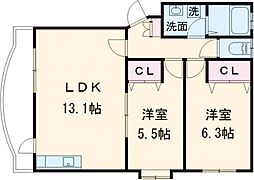 アンジュールB 2LDKの間取図画像