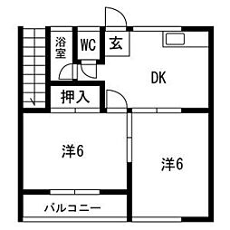 コーポ山根 2DKの間取図画像
