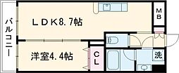 ハイリッヒ新屋敷 1LDKの間取図画像