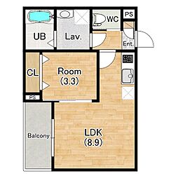 門真市城垣町アパート 1LDKの間取図画像