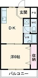 マンションヨコタ2号館 1DKの間取図画像