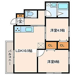 メゾンドソレイユ 2LDKの間取図画像