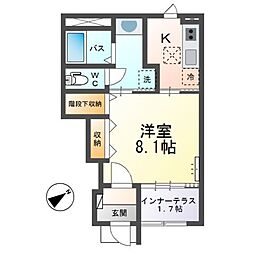 ブリリアント若宮 1Kの間取図画像