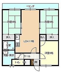 都府楼ガーデンハイツ 3LDKの間取図画像