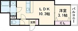 北九州市八幡西区折尾4丁目アパート 1LDKの間取図画像