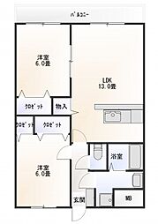 スカイヒルズマンション 2LDKの間取図画像