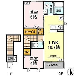サウスフィールドIII 2LDKの間取図画像