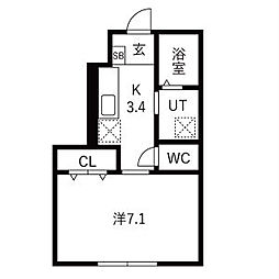 クロノスクウェア 1Kの間取図画像
