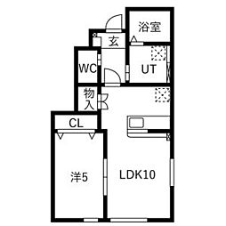 Seresta金ヶ崎 B棟 1LDKの間取図画像