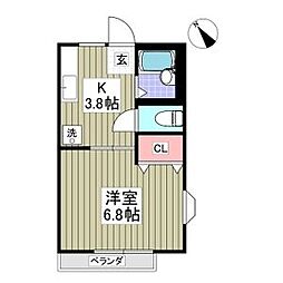 晃伸ハイツ佐野A 1Kの間取図画像