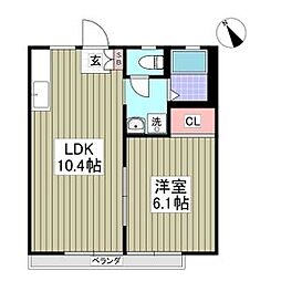 晃伸ハイツ佐野C 1LDKの間取図画像