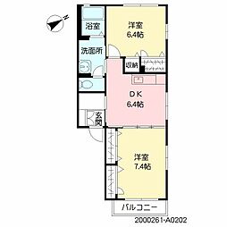 グリーンコート佐々 2DKの間取図画像