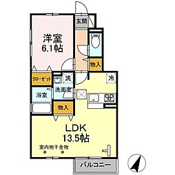 メリーロードA 1LDKの間取図画像