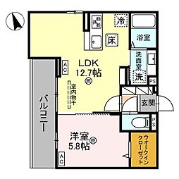 BlancFort北条宮の町 1LDKの間取図画像