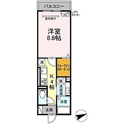 アルカ八剣 1Kの間取図画像