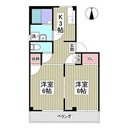リベラルコーポ不動 2Kの間取図画像