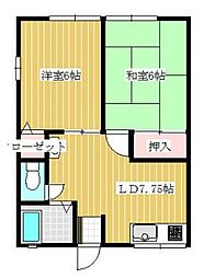ピアふくなが 1階2DKの間取り