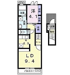 エルディム天野 1LDKの間取図画像