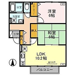 オークヴィレッジB棟 2LDKの間取図画像
