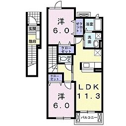 サンメゾン元山C 2LDKの間取図画像