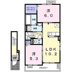 ルーベル金蔵寺IIIＡ 2階2LDKの間取り