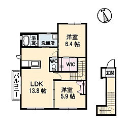 シャイン 2階2LDKの間取り