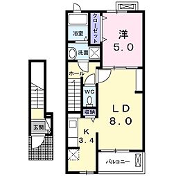アヴォンリー西町 1LDKの間取図画像