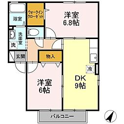 セジュール美里B 2DKの間取図画像