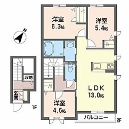 シャーメゾン中野開作A棟 3LDKの間取図画像