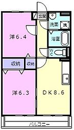 フラット立石Ｅ棟 2階2LDKの間取り