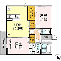 アヴニール 3階2LDKの間取り