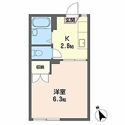 ガーデンハイツ関山 2階1Kの間取り
