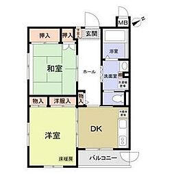 西武新宿線 花小金井駅 バス6分 滝山団地入口下車 徒歩3分の賃貸マンション 2階2DKの間取り