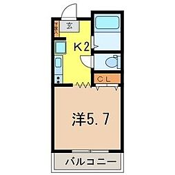 メゾンヒル狭山 2階1Kの間取り