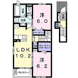 アリエッティＢ棟 2階2LDKの間取り