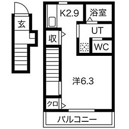 西武新宿線 新狭山駅 徒歩7分の賃貸アパート 2階1Kの間取り