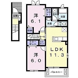 カーサ・フィオーレ2 2LDKの間取図画像
