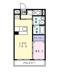 アンジュー 1LDKの間取図画像