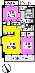 プレジデント正弥横峰 2LDKの間取図画像