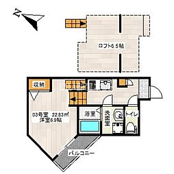 トゥジュール美野島 1Kの間取図画像