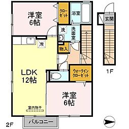 パークサイド吉志 2階2LDKの間取り
