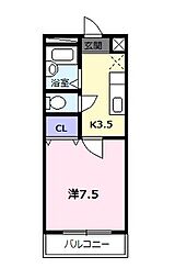 レスポール 1Kの間取図画像