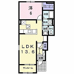 ヴィラ斎宮B 1LDKの間取図画像