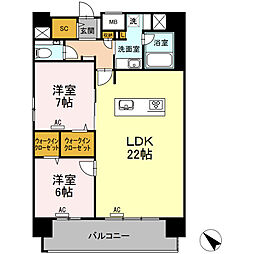 ウィスタリアレジデンス博多 2LDKの間取図画像