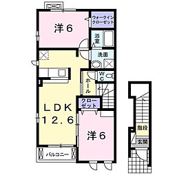 エスポワールB 2LDKの間取図画像