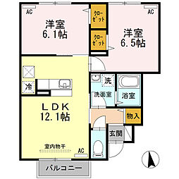 JR仙石線 陸前山下駅 徒歩7分の賃貸アパート 1階2LDKの間取り