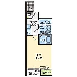 ペシュール2 1Kの間取図画像
